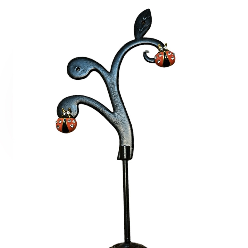 Cute Red Enameled Lady Bug Earrings